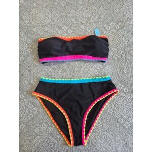 NEW Popvil Black Neon Bikini Swimsuit Set Size Medium‎